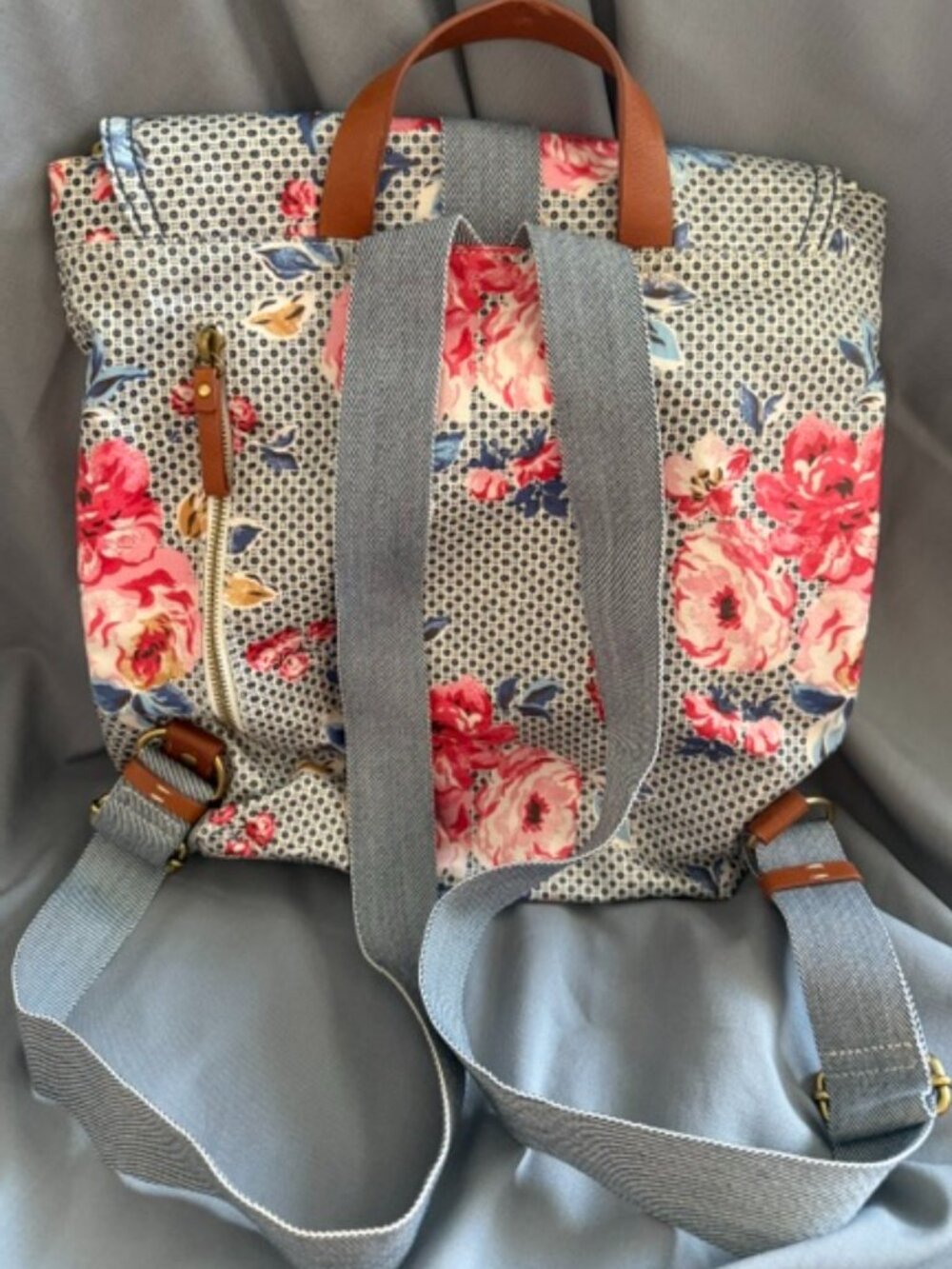 Cath Kidston Floral Backpack Blue Pink Rose Print Bookbag - Picture 2 of 5